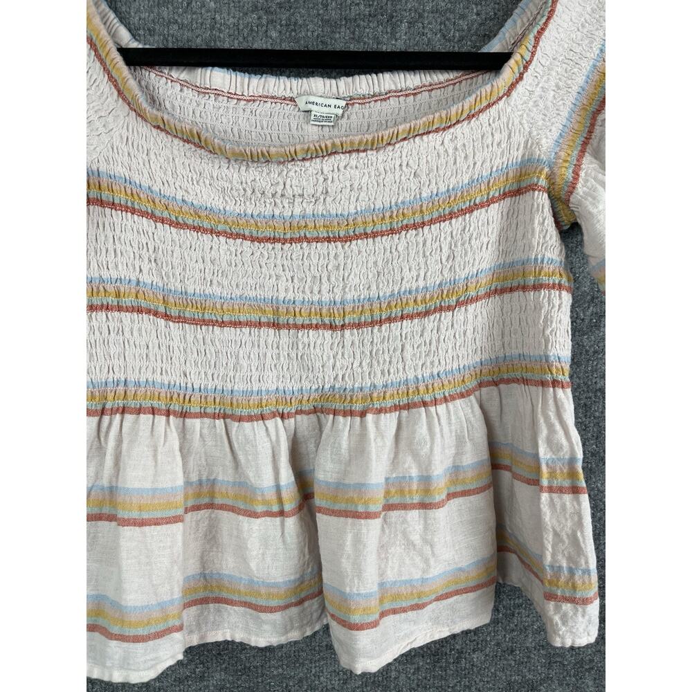 American Eagle Crop Top Off the Shoulder XL Smocked Multi Color